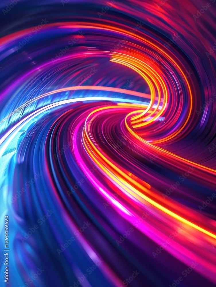 A vibrant and fast-moving swirl of neon colors forms an intense spiral, glowing with soft moody lighting A vibrant and fast-moving swirl of neon colors forms an intense spiral, glowing with soft moody lighting