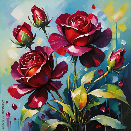 blooming roses in the graden vector painting
