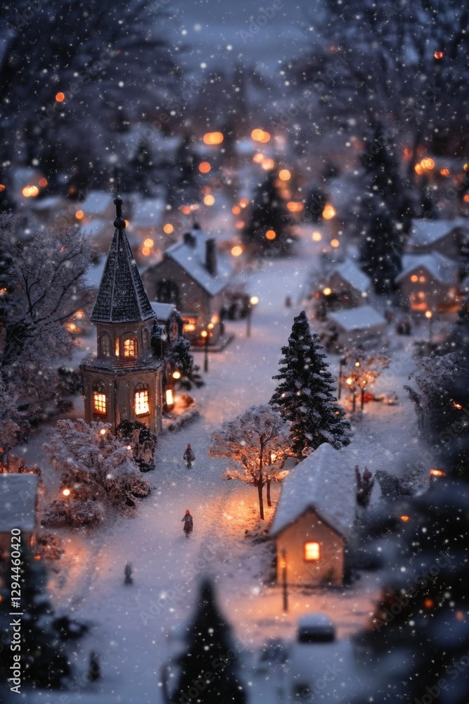 Naklejka premium Snowy Small Town Night