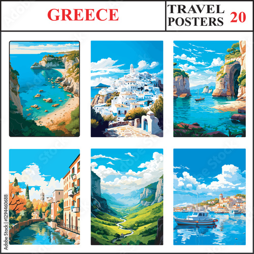 Greece Corfu Skyros Zakynthos Travel Poster Wall Art Print Collection Set Part 20