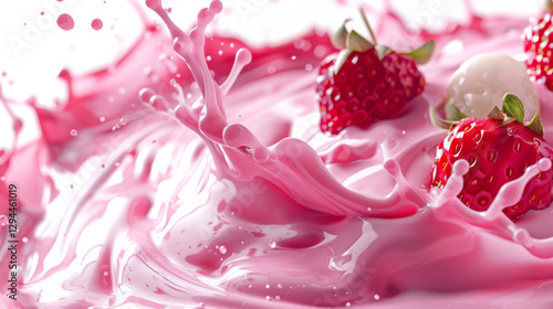 Wallpaper Mural Fresh Strawberry Splash in Pink Cream, Tasty Yogurt Delight
 Torontodigital.ca