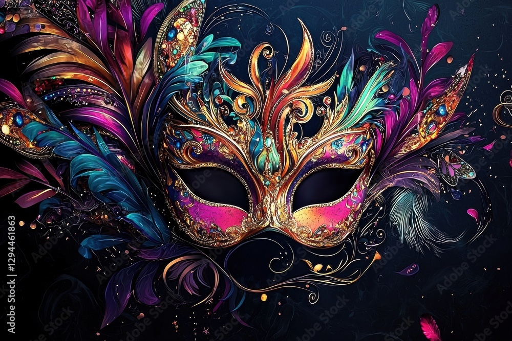 Naklejka premium The allure of a masquerade mask set against a mysterious dark setting. 