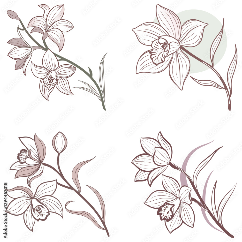 Fototapeta premium A delicate orchid flower icon with unique petal patterns. 