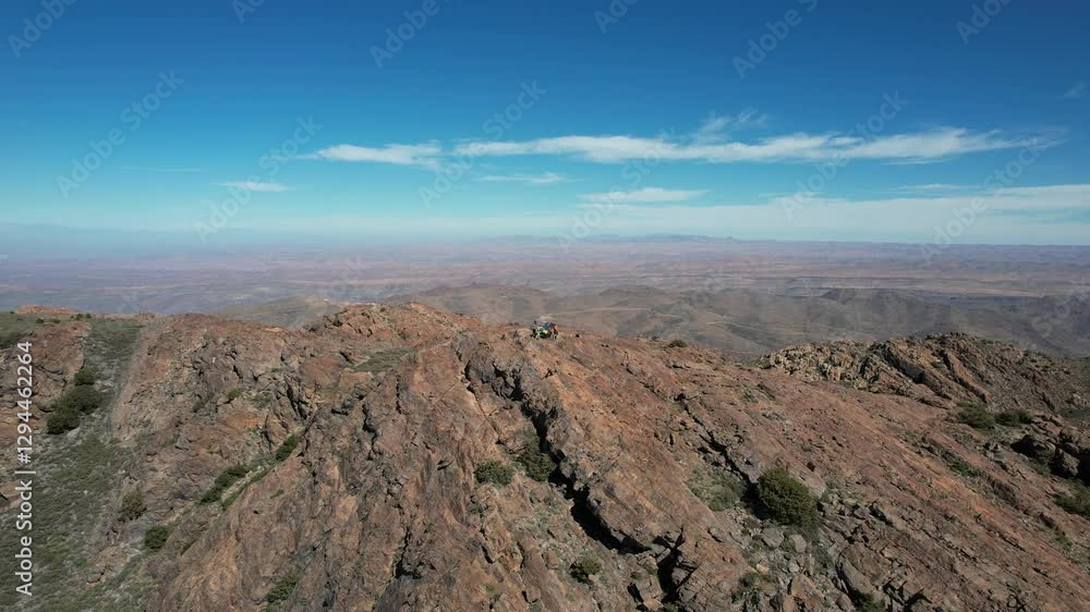 Aerial View of Peak Lkest with Climbers at the Summit, Morocco – February 27, 2025 Aerial View of Peak Lkest with Climbers at the Summit, Morocco – February 27, 2025
