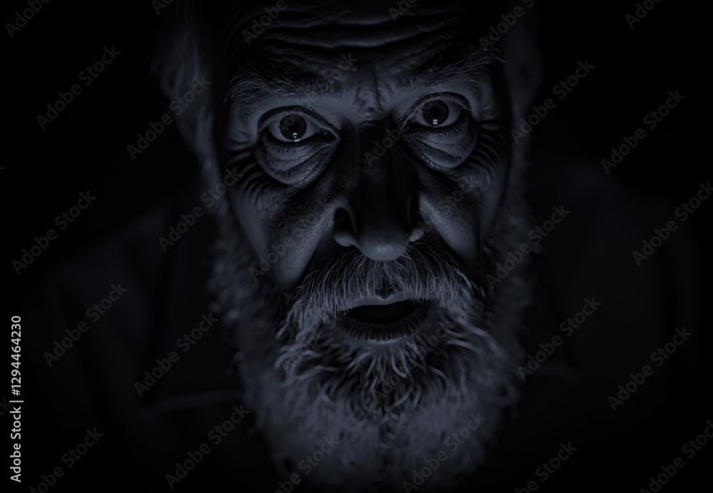 Close-up Portrait of Elderly Man with Beard in Low Light Close-up Portrait of Elderly Man with Beard in Low Light
