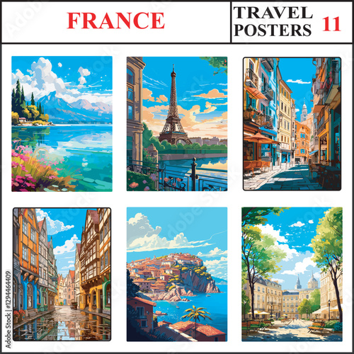 France Lake Annecy Paris Lyon Travel Poster Wall Art Print Collection Set Part 11