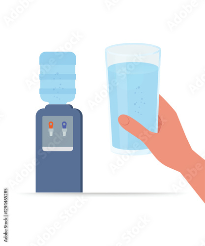 Glass of water and water cooler stock illustration