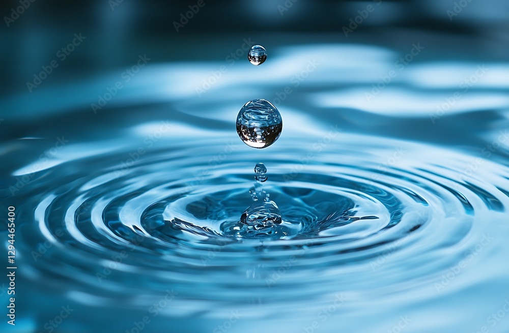 A single water droplet impacts a calm surface, creating ripples and a mesmerizing reflection. A single water droplet impacts a calm surface, creating ripples and a mesmerizing reflection.