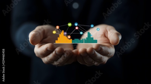 Wallpaper Mural Person holding a colorful bar graph in front of a white background during a business presentation or meeting Torontodigital.ca