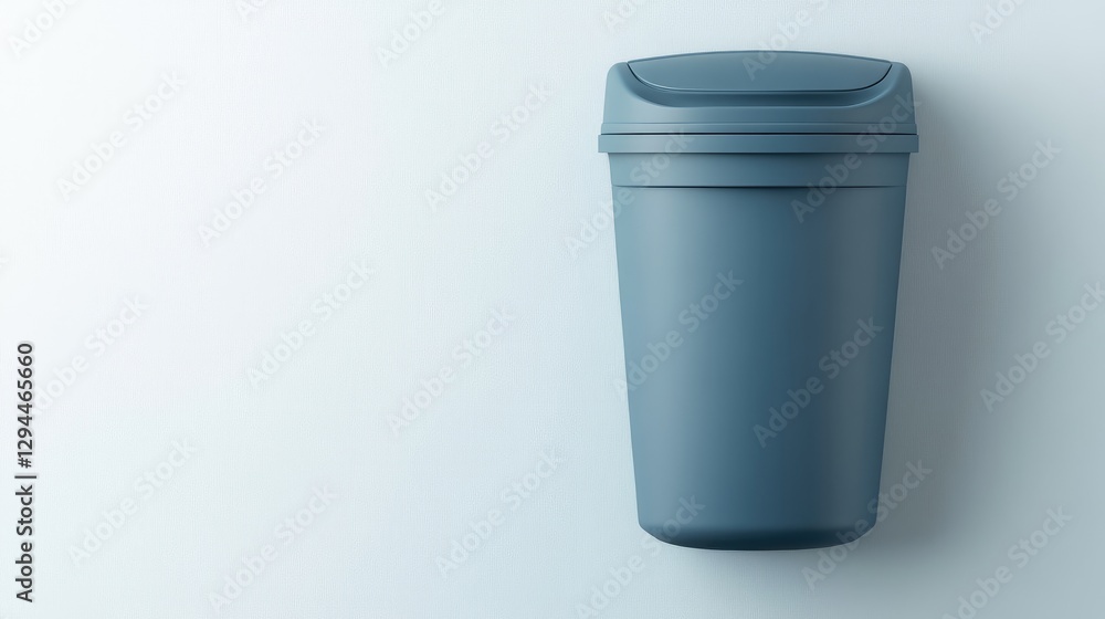 Wall-mounted trash bin with a swing lid, isolated on a smooth white backdrop Wall-mounted trash bin with a swing lid, isolated on a smooth white backdrop