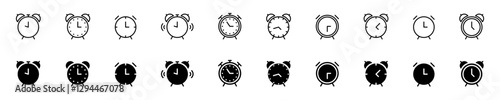 Alarm clock icon set. Time and clock icons. Alarm, time clock icon collection