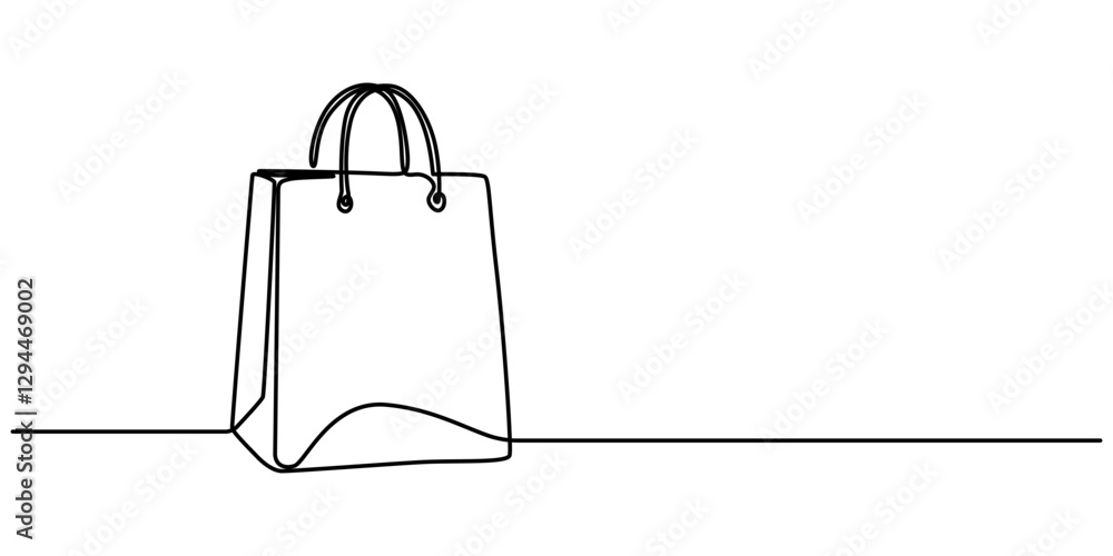 Shopping paper bag continuous one line drawing. Craft paper pack for gift food item packet retail packaging concept vector illustration, Paper package black linear sketch isolated on white background. Shopping paper bag continuous one line drawing. Craft paper pack for gift food item packet retail packaging concept vector illustration, Paper package black linear sketch isolated on white background.
