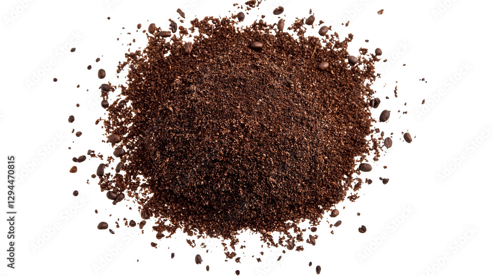 Grounded coffee scrub texture with rich brown granules, natural exfoliating beauty product, isolated on white background, PNG format Grounded coffee scrub texture with rich brown granules, natural exfoliating beauty product, isolated on white background, PNG format