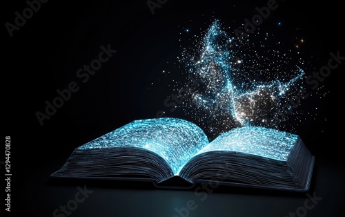 A glowing digital book that records every event in history, constantly rewriting itself as AI predicts the future