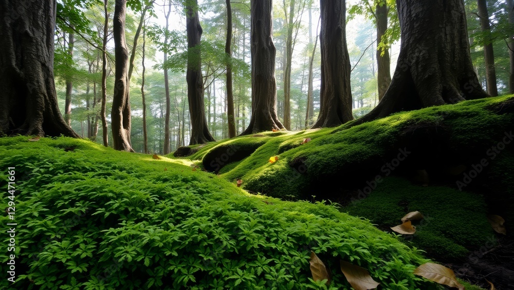 custom made wallpaper toronto digitalSunlight filtering through trees illuminating mossy forest floor