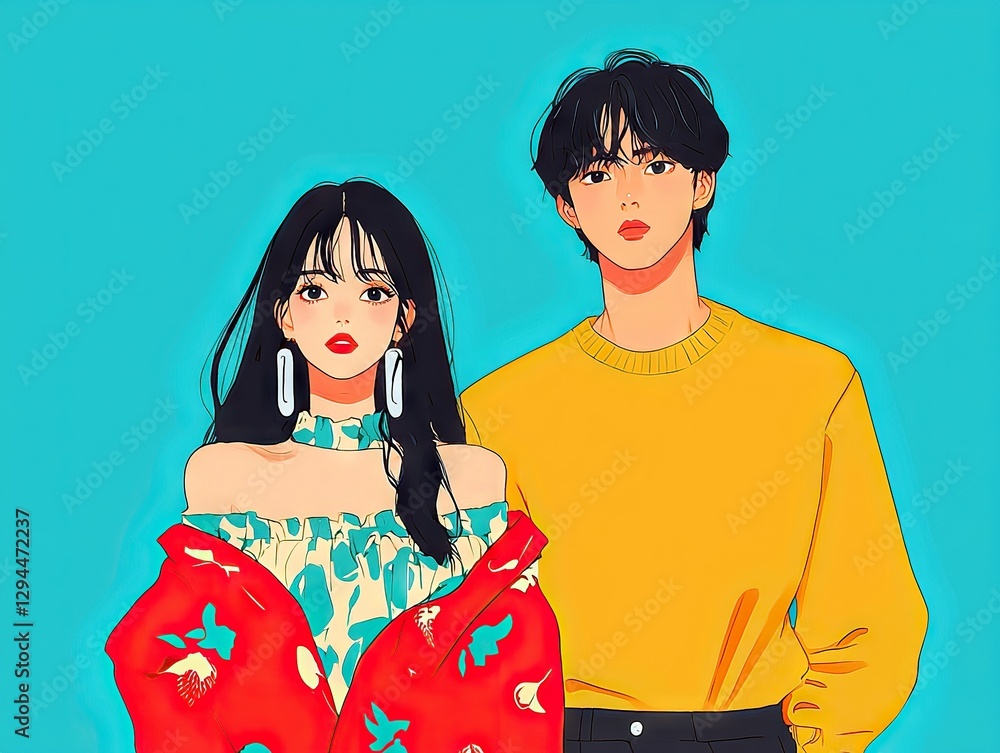 Stylish anime fashion showcase urban scene character illustration bright colors trendy vibe aesthetic appeal Stylish anime fashion showcase urban scene character illustration bright colors trendy vibe aesthetic appeal