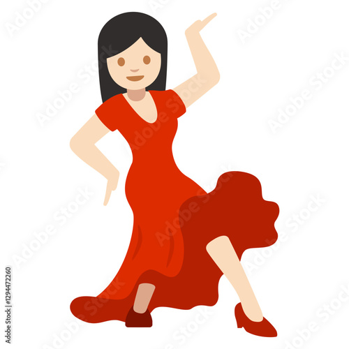 Dancing Woman Clipart Illustration | Elegant Female Dancer in Red Dress Isolated on White Background