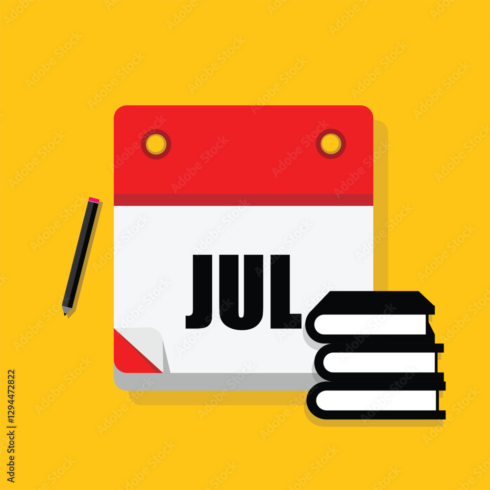 calender icon, july icon with yellow background calender icon, july icon with yellow background