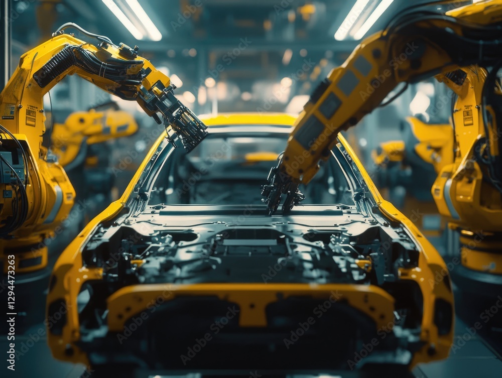 Car manufacturing on assembly line Car manufacturing on assembly line