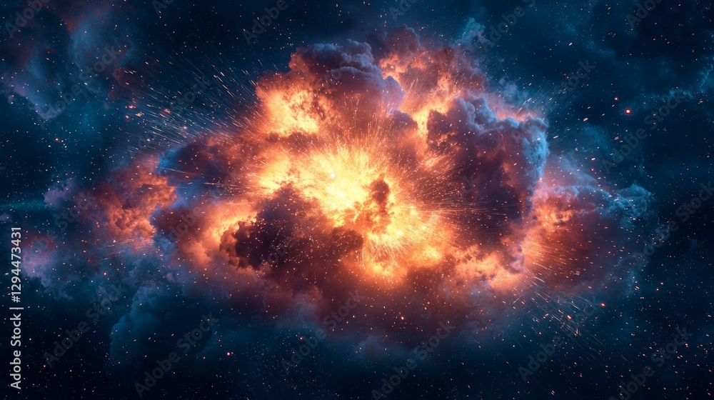 Fototapeta premium Exploding Cosmic Cloud Drenched in Bright Orange and Blue Light