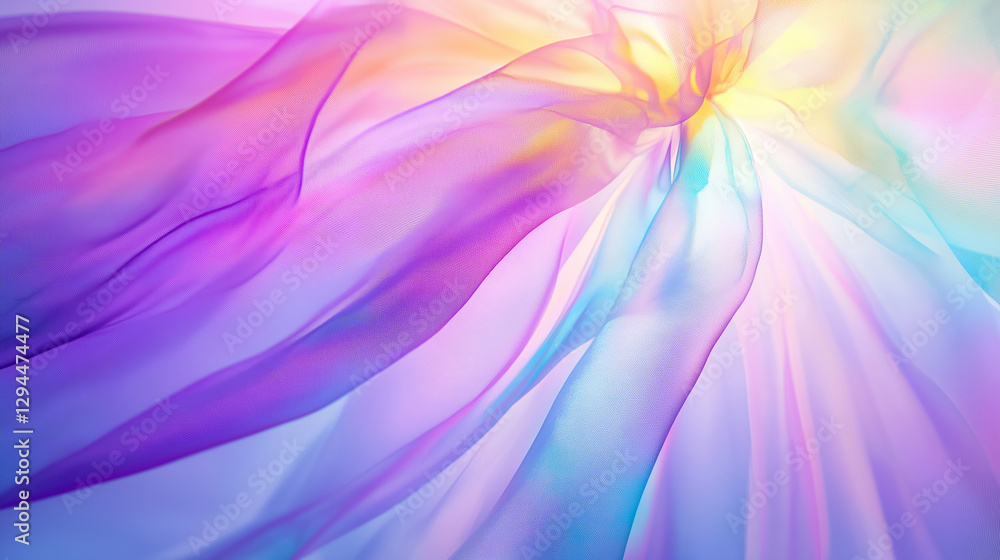 Obraz premium Ethereal flowing translucent fabric with soft pastel gradients and warm glowing light for elegant, dreamy, and artistic backgrounds