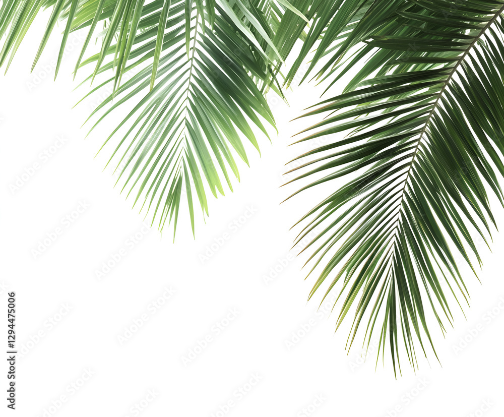 Fototapeta premium Palm Green Leaves Tropical Exotic Tree Isoalted on White Background. Holliday Patern Template