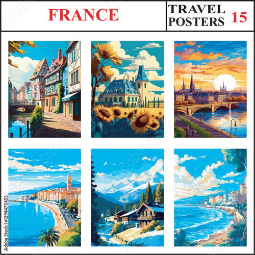 France Colmar Loire Valley Bordeaux Travel Poster Wall Art Print Collection Set Part 15
