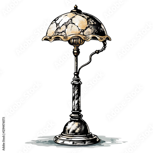Vintage Marble Desk Lamp Illustration Classic Stained Glass Style Decor