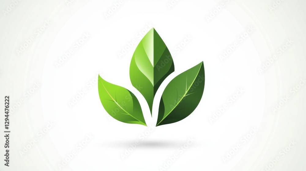 Fototapeta premium Green leaf trio icon on white background with gradient effect