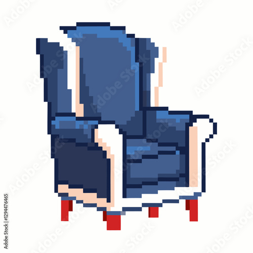 Retro Pixel Art Wingback Chair in Blue with Red Legs