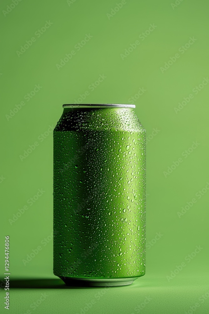 Cold Green Soda Can with Water Droplets – Refreshing Beverage, Chilled Aluminum Can, Soft Drink, Minimalist Product Mockup, Energy Drink, Isolated on Green Cold Green Soda Can with Water Droplets – Refreshing Beverage, Chilled Aluminum Can, Soft Drink, Minimalist Product Mockup, Energy Drink, Isolated on Green