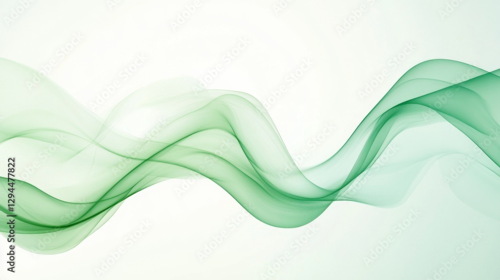 Fototapeta premium Abstract green wave pattern with flowing lines on light background