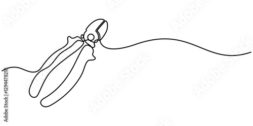 Vector abstract continuous one single simple line drawing icon of cutting plier in silhouette sketch, line art pliers vector illustration. line art, one continuous line, gardening Pruning Shears. 