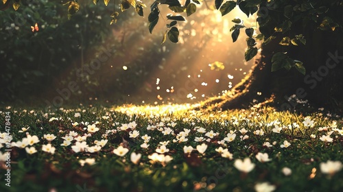 Serene Spring Forest  Sunlight  Flowers  Tranquil Nature Scene