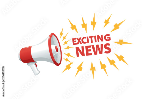 Isolated Exciting News Announcement with Megaphone and Lightning