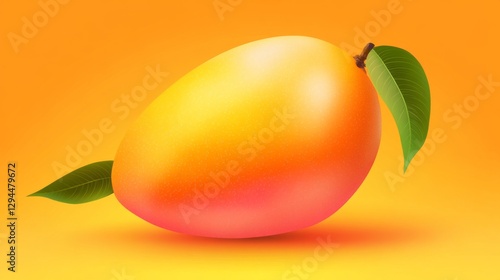 Wallpaper Mural Vibrant ripe mango with leaves on bright orange background Torontodigital.ca