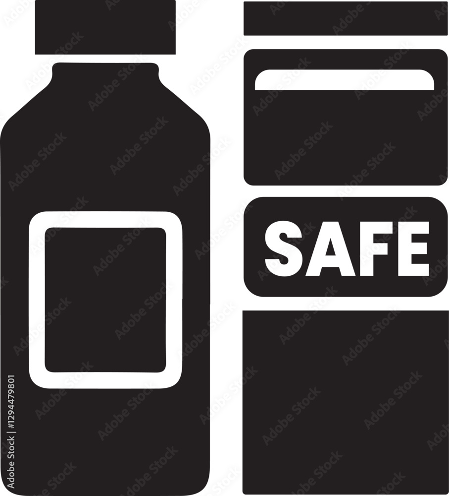 Safe medication bottle and packaging icon Safe medication bottle and packaging icon