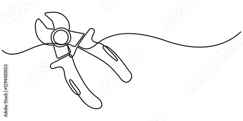 Vector abstract continuous one single simple line drawing icon of cutting plier in silhouette sketch, line art pliers vector illustration. line art, one continuous line, gardening Pruning Shears. 