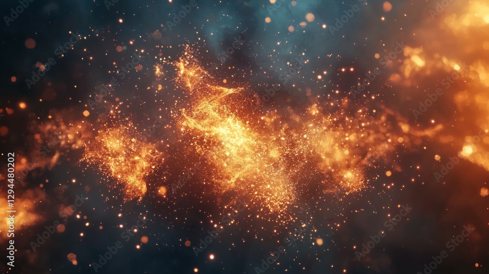 Fototapeta premium Glowing Cosmic Particles in a Dark and Mystical Space Background