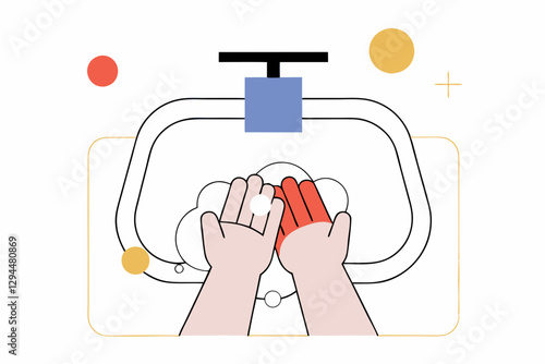Minimalist Illustration of Handwashing with Soap: Cleanliness and Hygiene Concept for Health Awareness
