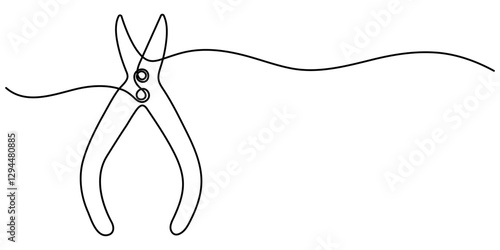 Vector abstract continuous one single simple line drawing icon of cutting plier in silhouette sketch, line art pliers vector illustration. line art, one continuous line, gardening Pruning Shears. 
