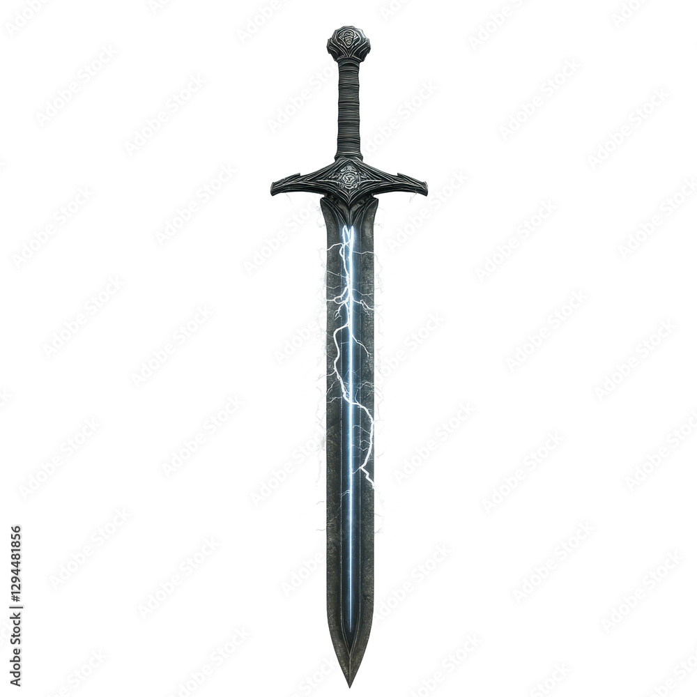 Electric Sword with Energy Currents Surrounding Blade. Fantasy art and game design. Electric Sword with Energy Currents Surrounding Blade. Fantasy art and game design.