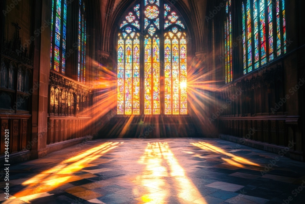 Stained Glass Window with Sunlight, Stained Glass Window with Sunlight,