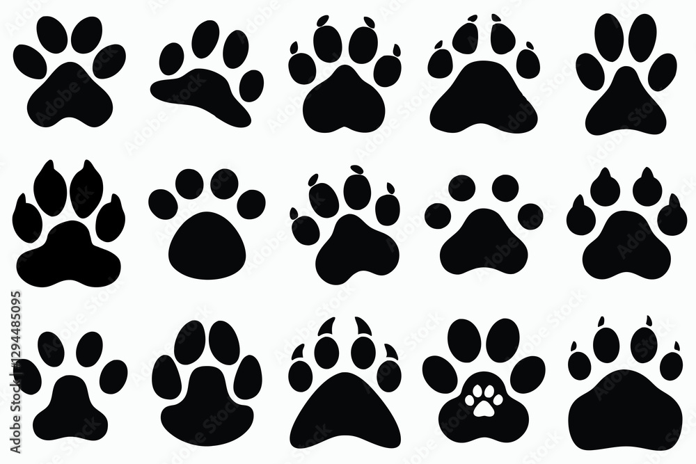 paw silhouette set, paw vector set, paw vector icon, paw Vector illustration, Isolated on White Background paw silhouette set, paw vector set, paw vector icon, paw Vector illustration, Isolated on White Background