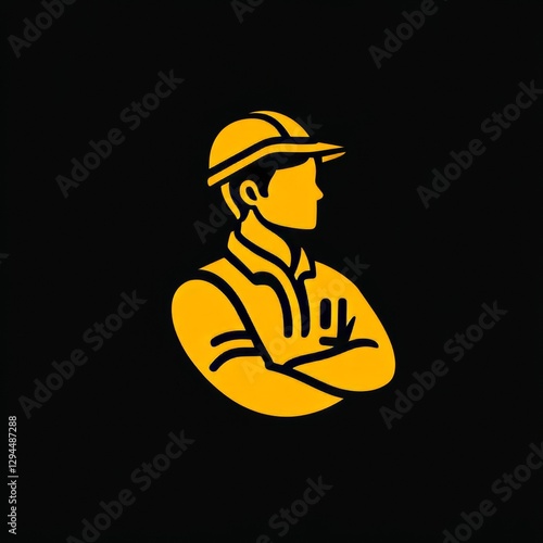 Wallpaper Mural Simple yellow construction worker icon with hard hat on black background, tradesman Torontodigital.ca