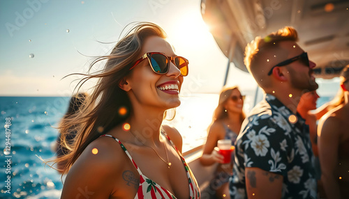 Obraz na płótnie Illustration jeune femme sur un yacht de luxe w salonie