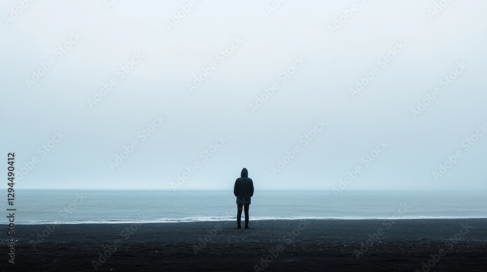 A solitary figure stands on a misty shore, gazing at the infinite horizon, enveloped in tranquility and reflection. A solitary figure stands on a misty shore, gazing at the infinite horizon, enveloped in tranquility and reflection.