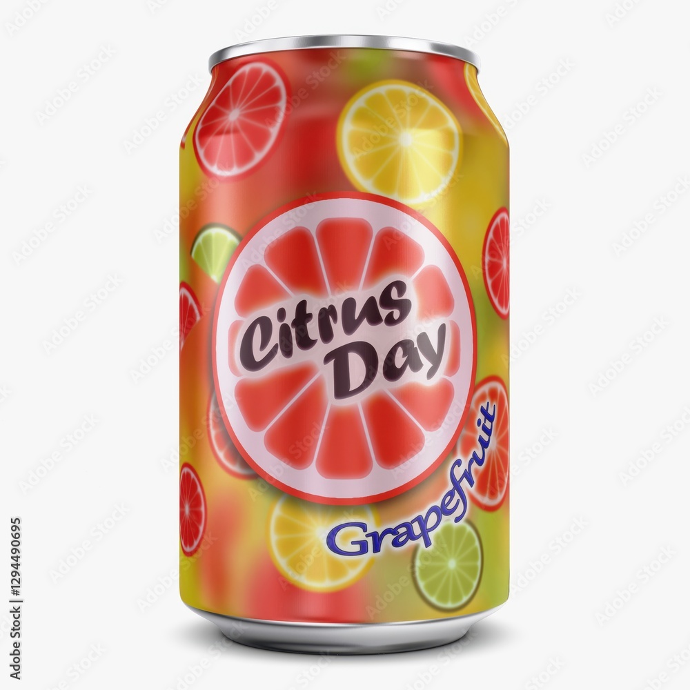 Fototapeta premium Illustration 3D Citrus Day Grapefruit Soda Can 330ml