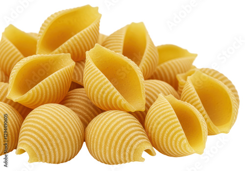 Isolated Close-up of Yellow Raw Shell Pasta Pile