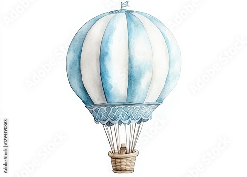 Vintage watercolor hot air balloons in soft blue tones. Elegant hand-painted hot air balloons with a dreamy aesthetic